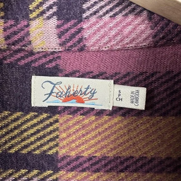 Faherty Legend Shirt Womens Small Purple Plaid Stretch Flannel Long Sleeve - Picture 3 of 14